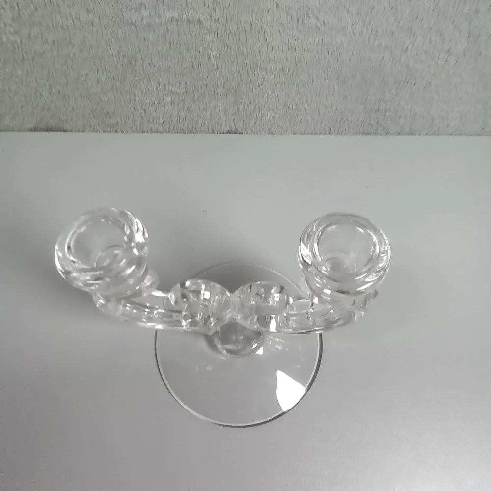 Vintage Clear Glass‎ Double Arm Candelabra Heart Scroll 2-Light Taper Holder 6